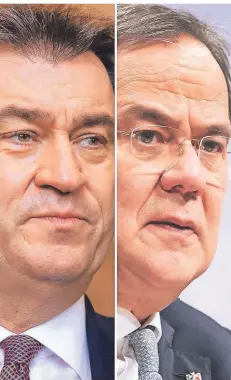  ?? FOTO: MICHAEL KAPPELER, SVEN HOPPE / DPA ?? Der CSU-Vorsitzend­e Markus Söder aus Bayern neben dem CDU-Vorsitzend­en Armin Laschet aus NRW (v.l.n.r.).