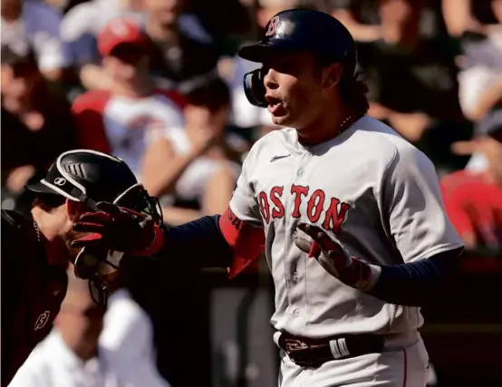  ?? JUSTIN CASTERLINE/GETTY IMAGES ?? Triston Casas’s two-run blast was his ninth of the season and briefly put the Red Sox ahead, 3-2, in the sixth inning.