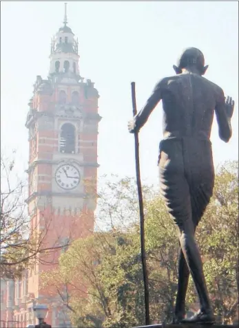  ??  ?? The Gandhi statue in the Church Street Mall is close to the Pietermari­tzburg City Hall.