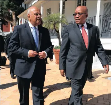  ?? FILE PHOTO: GCIS ?? Pravin Gordhan and Jacob Zuma seen here together, but certainly not a happy couple, as the NPA relentless­ly appears to pursue a charge against the Minister of Finance with the alleged support of the president.