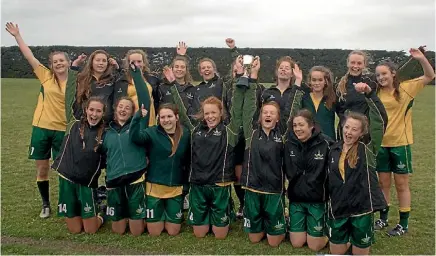  ??  ?? Rangiora girls 1st XI celebrate a 2-1 win over Burnside in the Canterbury Premier schools’ final.