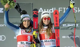  ?? (Epa) ?? Federica Brignone e Sofia Goggia, in questi giorni in ritiro con la Nazionale femminile allo Stelvio. Tre i casi di positività: due tecnici e un’atleta