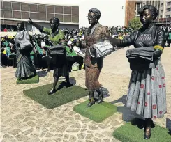  ??  ?? YOU SHALL NOT PASS These statues, of the four stalwarts who on August 9 1956 led 20,000 women in a peaceful protest march against apartheid’s pass laws, were among the first works to be completed as part of the Long March to Freedom collection. The lifesized bronze figures of Rahima Moosa, Lillian Ngoyi, Helen Joseph and Sophie de Bruyn were made by Zelda Stroud, then a master’s student in the department of visual arts at the University of Pretoria. They were unveiled (by a man) in Pretoria’s Lillian Ngoyi Square on Women’s Day in 2016, marking the 60th anniversar­y of the Women’s March.