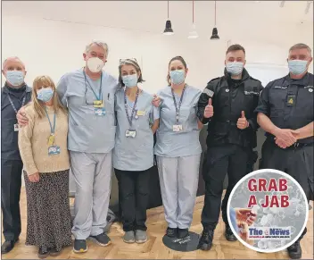  ?? ?? DISHING OUT THE JABS The pop-up vaccine clinic team at Gunwharf Quays on Saturday: Alan Dobson, Claire Lancashire, Noel Lilly, Jo Cokes, Katie Curtis, Callum BL and Rod Morton