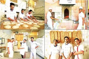  ??  ?? This combinatio­n of pictures show (top, left to right) bakers Farzad Rabiei 30, Esmail Asghari, 66, and Mojtaba Haydari, 23, making Barbari bread; bakers Mohammad, 30 and Ali, 21, making Sangak bread; (bottom, left to right) bakers Farzad Rabiei, Esmail Asghari, and Mojtaba Haydari, 23 posing with Barbari bread; and bakers Esmail Asghari, Farzad Rabiei, and Mojtaba Haydari, posing with Barbari bread.