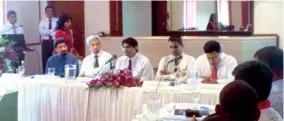  ??  ?? FHA Chairman Kamal Yatawara addressing FHA members in the presence of (from left) FHA Advisory Councillor Pratap Kumar de Silva, FHA Vice Chairman Nalin Wijekoon, FHA Vice Chairman Shermal Jayasuriya and FHA Immediate Past Chairman Hafeez Rajudeen