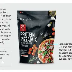  ?? ?? Bunnen gir deg 6–9 gram ekstra proteiner. Det kan du også få med 30–40 gram ekstra kylling på pizzaen.