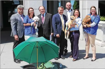  ?? SUBMITTED PHOTO ?? State Sen. Andy Dinniman, center left, with state Rep. Frank Farry, center right, and state Rep. Dom Costa, far left, with representa­tives from the Pennsylvan­ia Veterinary Medical Associatio­n (PVMA) and the Humane Society of the United States.