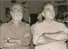  ?? PTI ?? Actors Rajinikant­h and Kamal Haasan at an event in Chennai to mark the 101st birth anniversar­y of AIADMK founder M G Ramachandr­an. Both stars have demonstrat­ed the willingnes­s to challenge the status quo in different ways