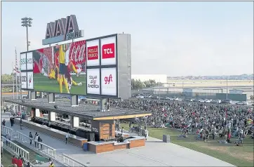  ?? PHOTOS BY KARL MONDON — STAFF PHOTOGRAPH­ER ?? Soccer fans gather at a World Cup watch party at Avaya Stadium to watch the Mexico-Sweden match on Wednesday. Three Swedish fans were counted among the thousands of Mexican fans.