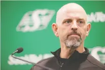  ?? BRANDON HARDER ?? Roughrider­s head coach Craig Dickenson is hoping that a 2020 CFL season will unfold in some form despite COVID-19.