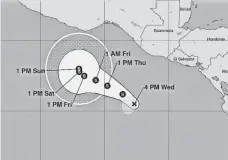  ?? NATIONAL HURRICANE CENTER ?? The predicted path of Tropical Storm Adrian.