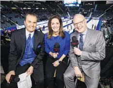  ?? BRANDON HARDER ?? Vic Rauter, left, shown with colleagues Cheryl Bernard and Russ Howard, has been a staple of TSN’s curling coverage since 1986.