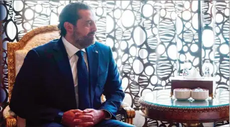  ?? MOHAMMED AL-HAMMADI/ UNITED ARAB EMIRATES NEWS AGENCY/AFP ?? Lebanon’s former Prime Minister Saad Hariri meeting with Abu Dhabi’s Crown Prince at the Al-Shati palace in Abu Dhabi on November 7.