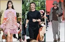  ?? GETTY ?? Fashion designer Pierpaolo Piccioli, center, and looks from his spring collection­s for Valentino.