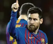  ?? Lluis GENE/AFP ?? ■ O argentino Lionel Messi comemora o seu gol diante do Eibar e segue quebrando recordes