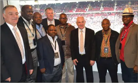  ??  ?? L-R: Manchester United legend, Lou Macari, Executive Director Services/Company Secretary, MidWestern Oil, Chris Omoru, Head of Corporate Sales, Globacom, Kamaldeen Shonibare, Head IT, Frigoglass, Tunde Mufutau, Man Utd legend, Gary Pallister, Head IT,...