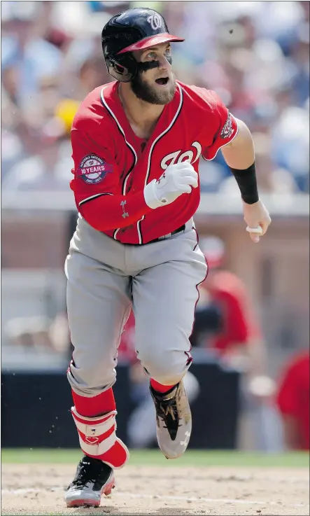  ?? — AP FILES ?? Bryce Harper is having a breakout season with the Washington Nationals after being injury prone his first few seasons. The 22-year-old has 10 homers in his last 12 games and is hitting .338.