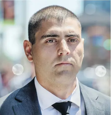  ?? PETER J. THOMPSON/NATIONAL POST ?? Peter Khill, who is accused of killing Jon Styres, a 29-year-old Indigenous man, leaves the courthouse in Hamilton, Ont., during a break in jury selection on Monday.