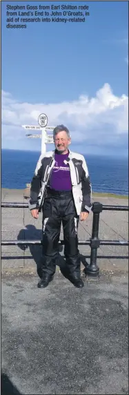  ??  ?? Stephen Goss from Earl Shilton rode from Land’s End to John O’Groats, in aid of research into kidney-related diseases