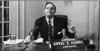  ?? (Democrat-Gazette archives) ?? Gov. Orval Faubus delivers an address at his desk during the 1957 Central High School integratio­n crisis.