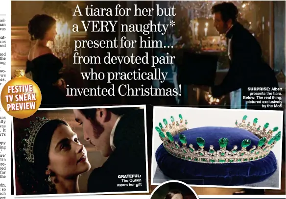  ?? ?? GRATEFUL: The Queen wears her gift SURPRISE: Albert presents the tiara. Below: The real thing, pictured exclusivel­y by the MoS