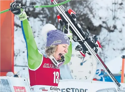  ?? TIZIANA FABI AFP/GETTY IMAGES ?? Ilka Stuhec let it all out after Tuesday’s World Cup downhill win at Val Gardena: “It’s been a very, very long time since I won.”
