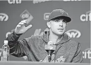  ?? [AP PHOTO] ?? New York Mets third baseman David Wright speaks during a news conference Thursday in New York. The Mets will activate Wright later this month so he can play one final game in the major leagues.