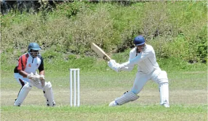  ?? Picture: MARK CARRELS ?? ON THE OFFENSIVE: Salem opening batsman Anthony ‘Ant’ Scheepers plays an attacking shot in his innings of 53 in his team’s GCB Second League match against Station Hill at the Hospital Field on Saturday.