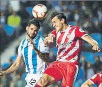  ??  ?? Firmeza y pegada El Girona no conoce la derrota fuera de casa y empató contra la Real Sociedad y contra el Barcelona