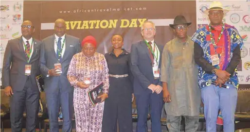  ??  ?? From left –Right: Richard Aisuebeogu­n, former Managing Director, FAAN, Vice Chairman, SAHCOL, Chike Ogeah, Fatima Garbati, Aviation consultant, Adefunke Adeyemi, Regional Director, IATA, Africa and Middle East, Wimpie Van Vuuren, Senior Manager, Sales, and Marketing, Air Namibia, Managing Director, Dial Travel and Tours, Steve Isokariari and Mr Ikechi Uko, organizer, 14th Akwaaba Travel Market at the aviation Day held at Eko Hotel Lagos Abdullahi