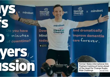  ?? JACOB KING ?? Former Wales internatio­nal Alix Popham training at home ahead of the Head For Change Rugby Ride Challenge