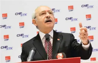  ??  ?? Turkey’s main opposition leader Kemal Kilicdarog­lu speaks during a meeting about the ‘State of Emergency’ in Ankara, on Monday. (AFP)