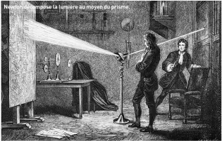  ??  ?? Newton décompose la lumière au moyen du prisme.