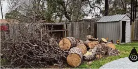  ?? Courtesy of Lowell and Gennie Ernst ?? Lowell and Gennie Ernst had debris left in their yard by a tree company hired by CenterPoin­t Energy. Neighbors weren’t lucky enough to have debris removed.