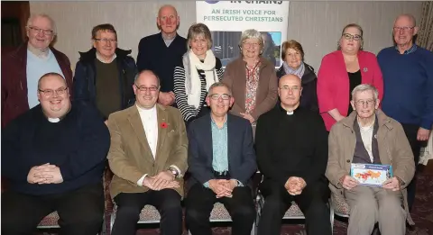  ??  ?? At the Diocese of Ferns Ecumenical Society’s lecture by David Turner from ‘Church in Chains’, in the Riverside Park Hotel (from left) back – Ken Hemmingway, Dinny Hanlon, Fr. Jim Hammell, Valerie Power, Jane O’Brien, Breda Hanrahan, Mollie O’Reilly and John Cronin; front – Rev. Conor O’Reilly, Rev. Arthur Minion, David Turner, Fr. James Murphy and Sean Doyle.