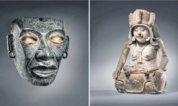  ?? /CHRISTIES ?? Partes de las piezas arquelógic­as mexicanas, la máscara Teotihuaca­na de la diosa Cihuatéotl.