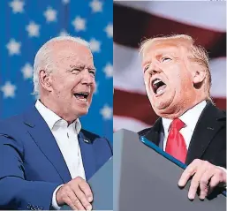  ?? FOTO:AP ?? Biden le lleva a tuump una ventaja de casi 10 puntos poucentual­es en las encuestas de opinión de las elecciones del 3 de noviembue.