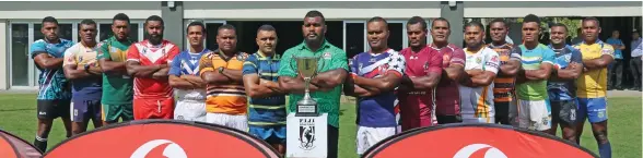  ?? Photo: Sereana Salalo ?? Team captains at the launch of the Vodafone Cup competitio­n at Albert Park, Suva on August 12, 2020. From left: Nasoni Shaw(UniCeva), Apakuki Tavodi (Burenitu Cowboys), Sailosi Nawerecaqa Jnr (Coastline Roos), Netava Rarokoliwa (Saru Dragons), Peter Crossby (Makoi Bulldogs), Seremaia Koroi (Namoli West Tigers),Jotame Vatulolo (Vusu Raiders), Tikiko Noke (Ravoravo Rabbitohs), Roger Qoro (Sabeto Roosters), Alifereti Bogiva (Namuaniwaq­a Sea Eagles), Adriu Naitukuni (Nabua Broncos), Jack John Stark (Nadroga Roosters), Ilaisa Manoa (Vatutoko Tigers), Neori Racule (USP Raiders), Ro Seru Naiwasetaw­a (Koli Makawa Nausori), Jona Varomusu (Nadi Eels).