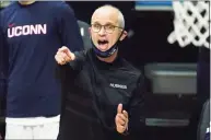  ?? David Butler II / Associated Press ?? UConn coach Dan Hurley reacts from the sideline during a Dec. 20 game against Creighton.