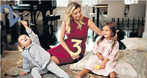  ??  ?? Ivanka Trump in a new campaign advertisem­ent with her children to discuss her father’s policies to help mothers. A new poll put Mr Trump 20 points behind rival Hillary Clinton with women voters Far left: Donald Trump appears in a Playboy film from...