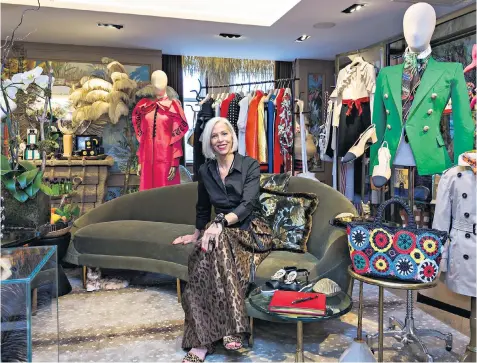  ??  ?? Fargo in her “magpie nest” store, Linda’s at Bergdorf Goodman. Below, at the Bottega Veneta show during Milan Fashion Week in February this year