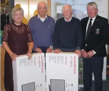  ??  ?? Strandhill Lodge & Suites Winter League Winners, Colm Loftus & Thomas Conlon with Mary Henry from Strandhill Lodge & Suites and Men’s Captain, Leo McNally.