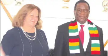  ??  ?? The new Resident Co-ordinator, Ms Maria Ribeiro this week presented her letter of designatio­n from the Secretary UN UN General to President Emmerson Mnangagwa