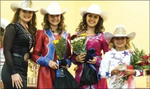  ??  ?? Photo of all three Junior Queen contestant­s with Miss Rodeo California Amanda Hop (far left).