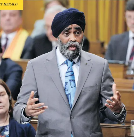  ?? ADRIAN WYLD / THE CANADIAN PRESS ?? Defence Minister Harjit Sajjan faces intense criticism in Question Period Monday over claims he was an “architect” of Operation Medusa.