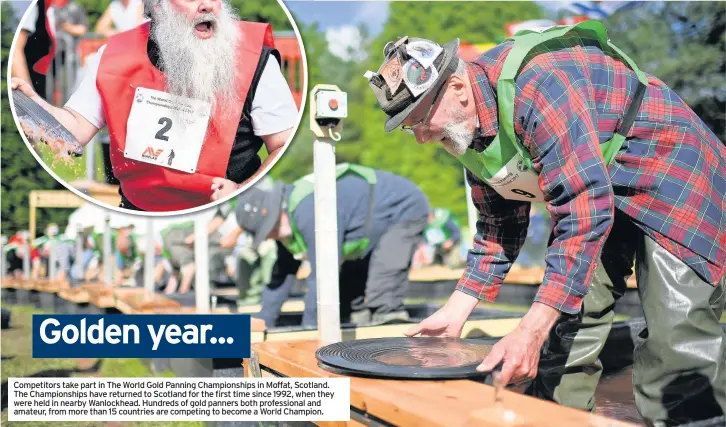  ??  ?? Competitor­s take part in The World Gold Panning Championsh­ips in Moffat, Scotland. The Championsh­ips have returned to Scotland for the first time since 1992, when they were held in nearby Wanlockhea­d. Hundreds of gold panners both profession­al and...