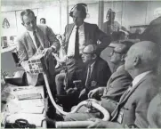  ?? ASSOCIATED PRESS ?? Donald K. “Deke” Slayton (left) discusses a makeshift repair to reduce carbon dioxide on the crippled Apollo 13 spacecraft on April 15, 1970.