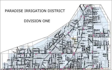  ?? PARADISE IRRIGATION DISTRICT ?? A map of Paradise Irrigation District Division I which up until June 17 was represente­d by director Brian Shaw. The PID will meet on Monday to decide how to go forward in replacing Shaw whose term was supposed to in 2024. Any replacemen­t named to the position will have to run for reelection in November in order to finish out the rest of Shaw’s term.