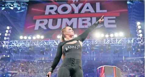  ?? | WWE ?? RONDA Rousey, after a three-year break, won the women’s Royal Rumble.